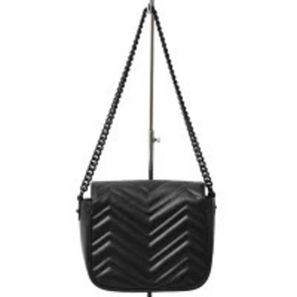 Gucci Chain Bag Shoulder Leather GG Strap Quilted Black Marmont